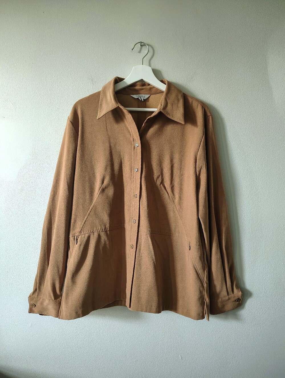 Dalia Tan Lightweight Faux Suede Button-up Shirt
